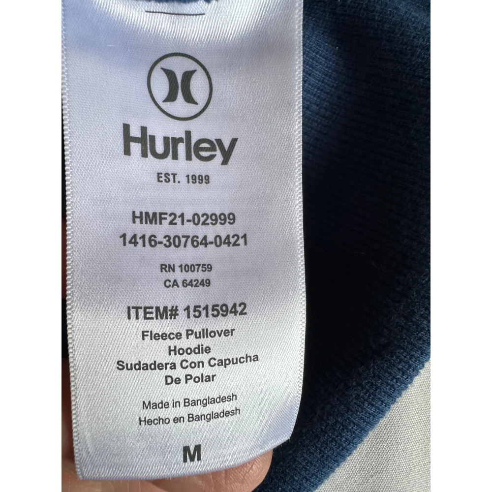 Men's Hurley Graphic Hoodie Size Medium Blue Kangaroo Pocket Sweatshirt NEW